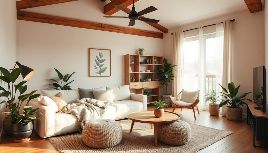 Diseño de Airbnb acogedor con elementos naturales