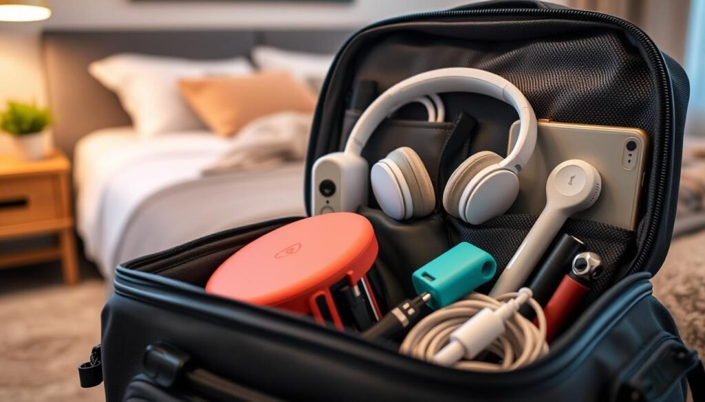 Empaque de gadgets para viaje Airbnb