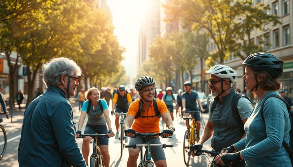 Ciclistas urbanos compartiendo experiencias