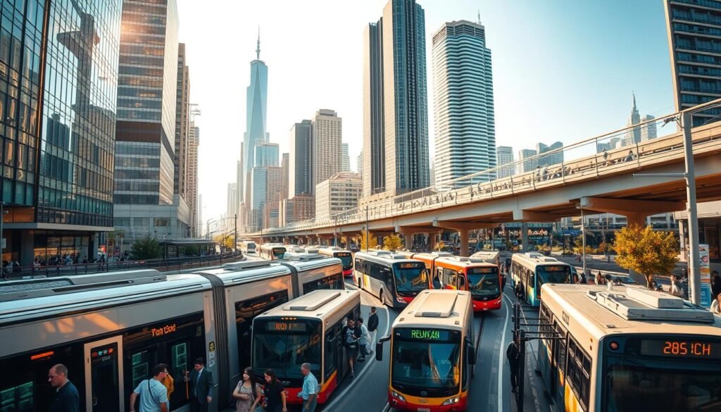 Transporte público en ciudad moderna