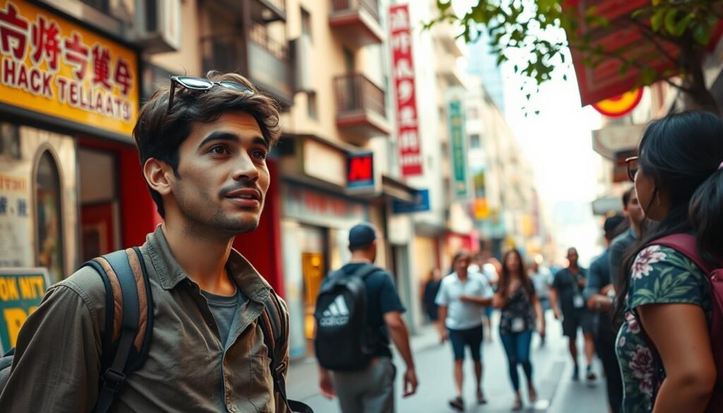 Viajero conociendo nuevas personas