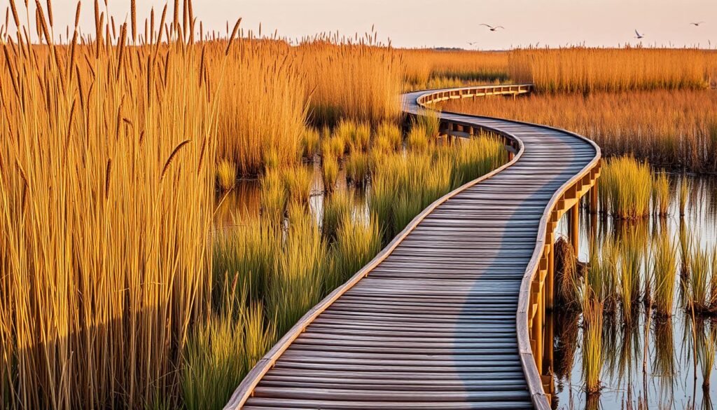 Boardwalk through Utica Marsh Wildlife Management Area, a hidden gem among the best places to visit in Utica NY