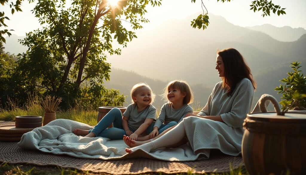 Familia disfrutando de un micro-retiro en la naturaleza