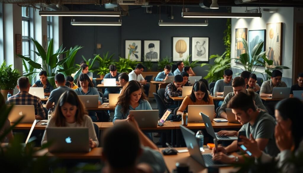 Nómadas digitales trabajando