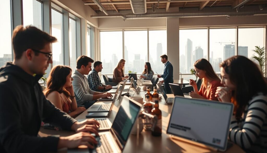 Nómadas digitales trabajando