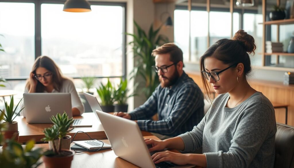 Nómadas digitales trabajando remotamente