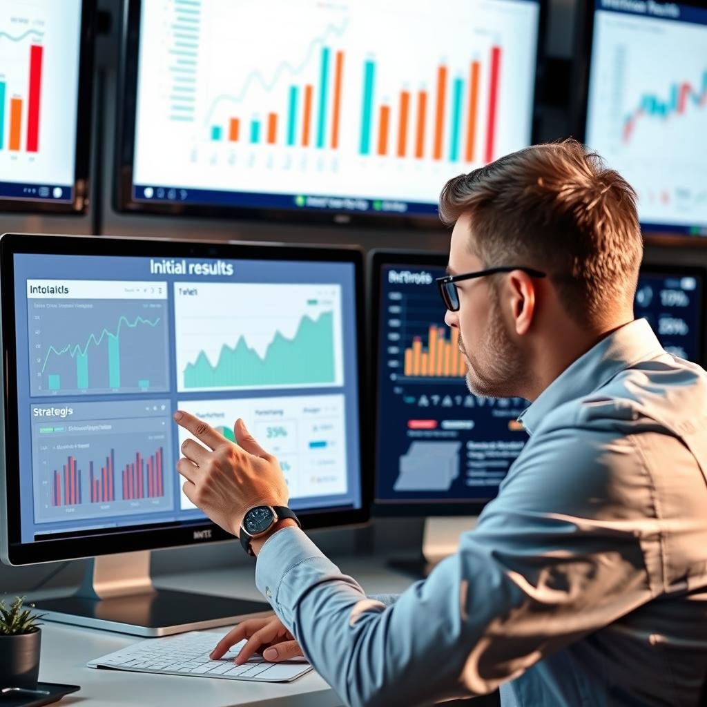 Persona analizando resultados iniciales y ajustando estrategias para ganar $10,000 en 21 días