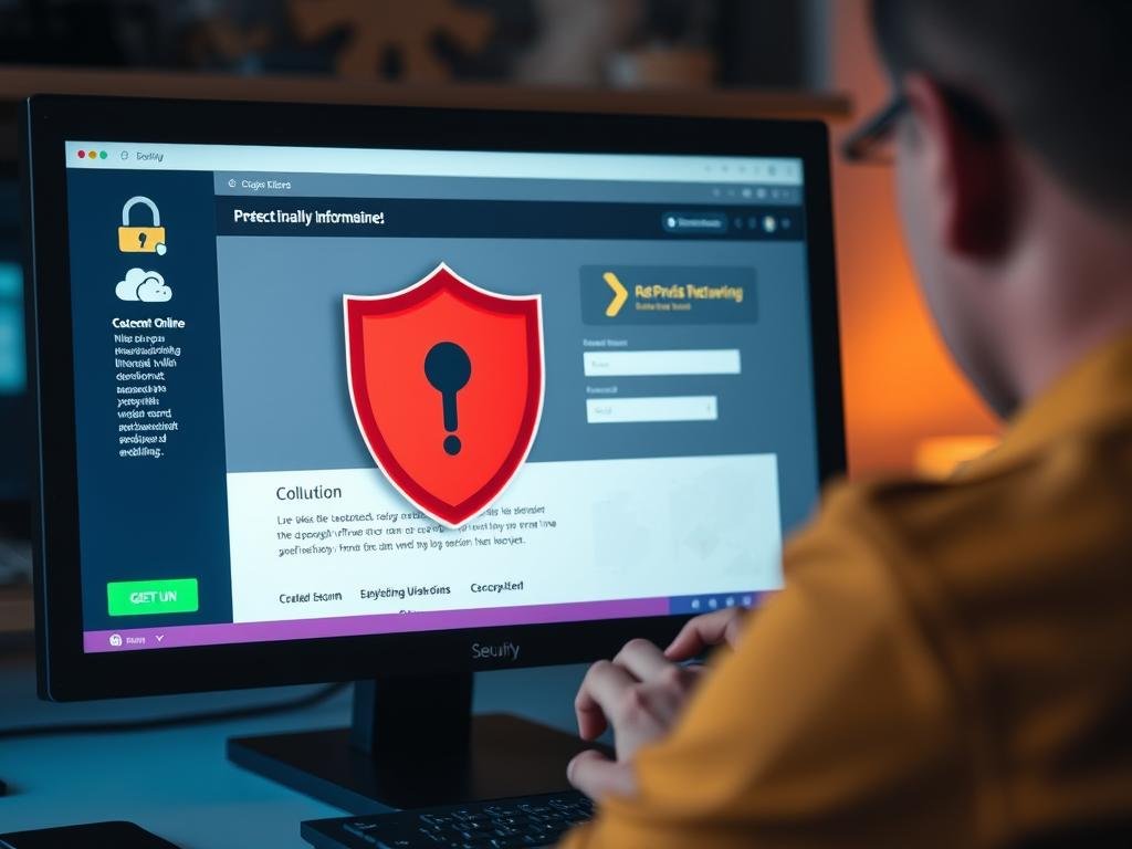 Persona protegiendo su información financiera de estafas online mientras busca ganar $10,000 en 21 días Persona protegiendo su información financiera de estafas online mientras busca ganar $10,000 en 21 días