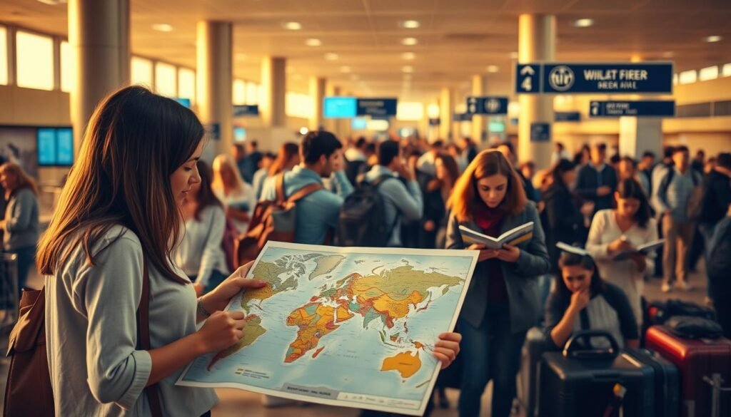 Viajeros eligiendo destino