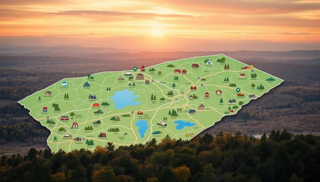 Mapa del condado de Oneida y atracciones principales